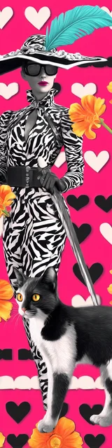 Cat bookmarks featuring a high fashion figure with a stylish pet cat